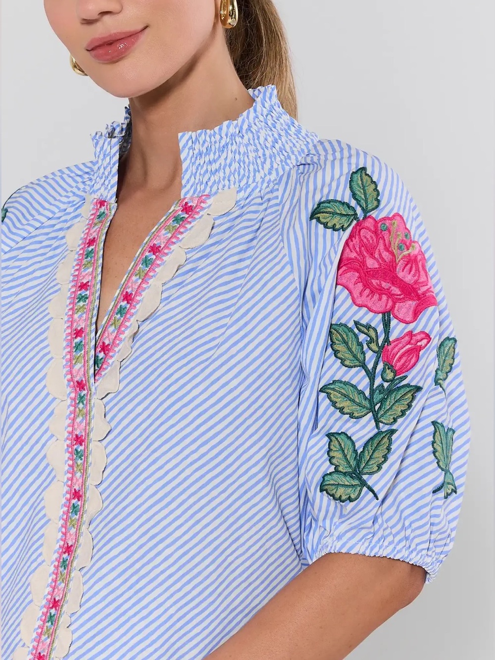 THML | Calla Blue Floral Embroidered Top - 100% cotton - Large - Picture 2 of 7